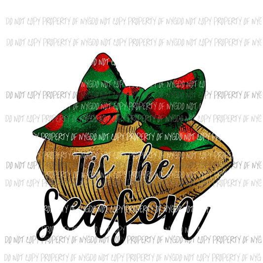 Tis The Season football green bow red polka dots Sublimation transfers Heat Transfer