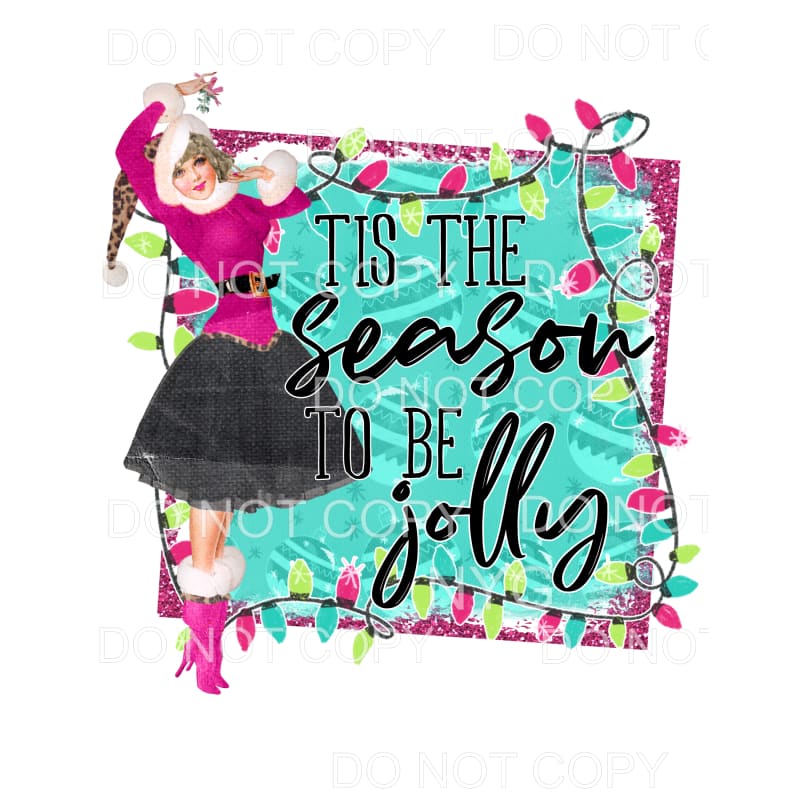 Tis The Season To Be Jolly Christmas Lights Girl Pink Dress 
