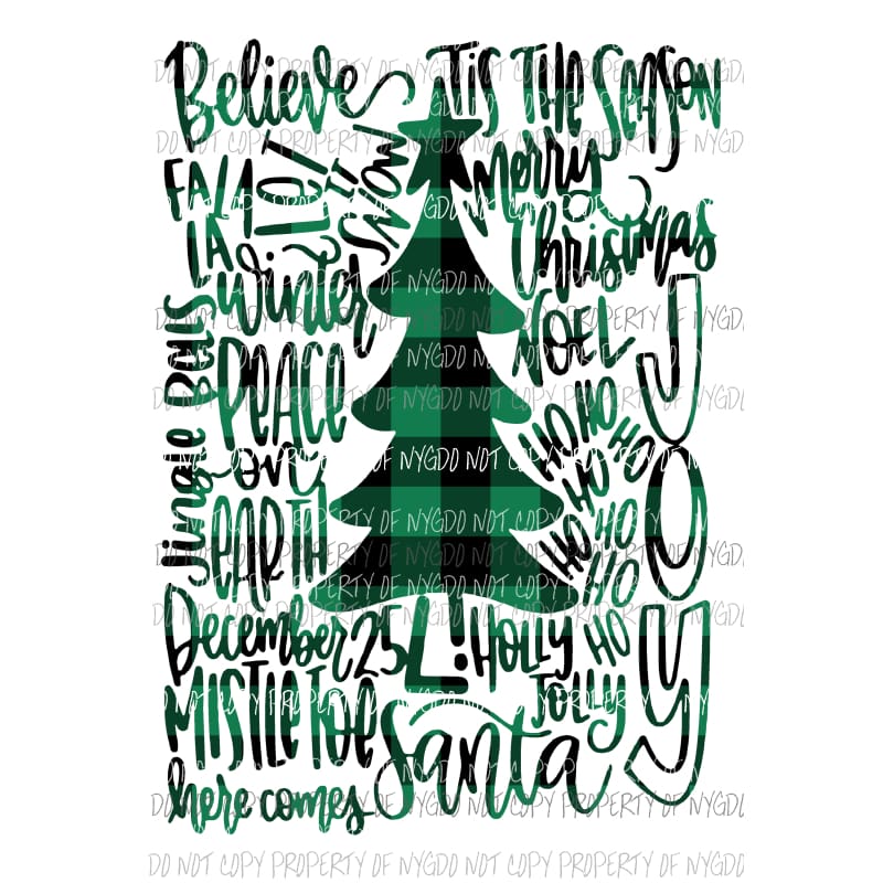 Tree Type Christmas Plaid Green Sublimation transfers Heat Transfer