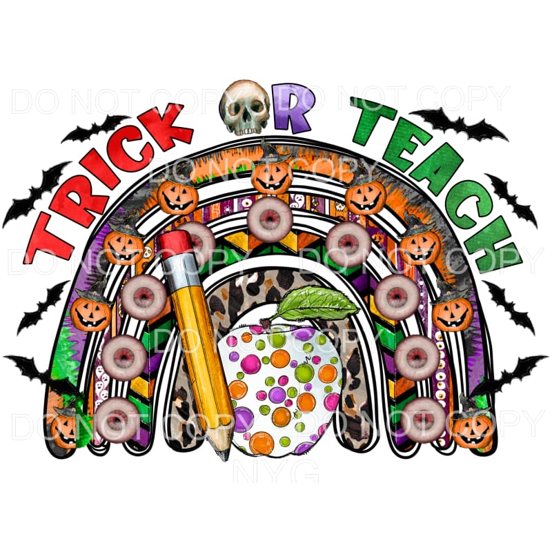 Trick Or Teach Halloween Rainbow Pumpkins Eye Balls Leopard 