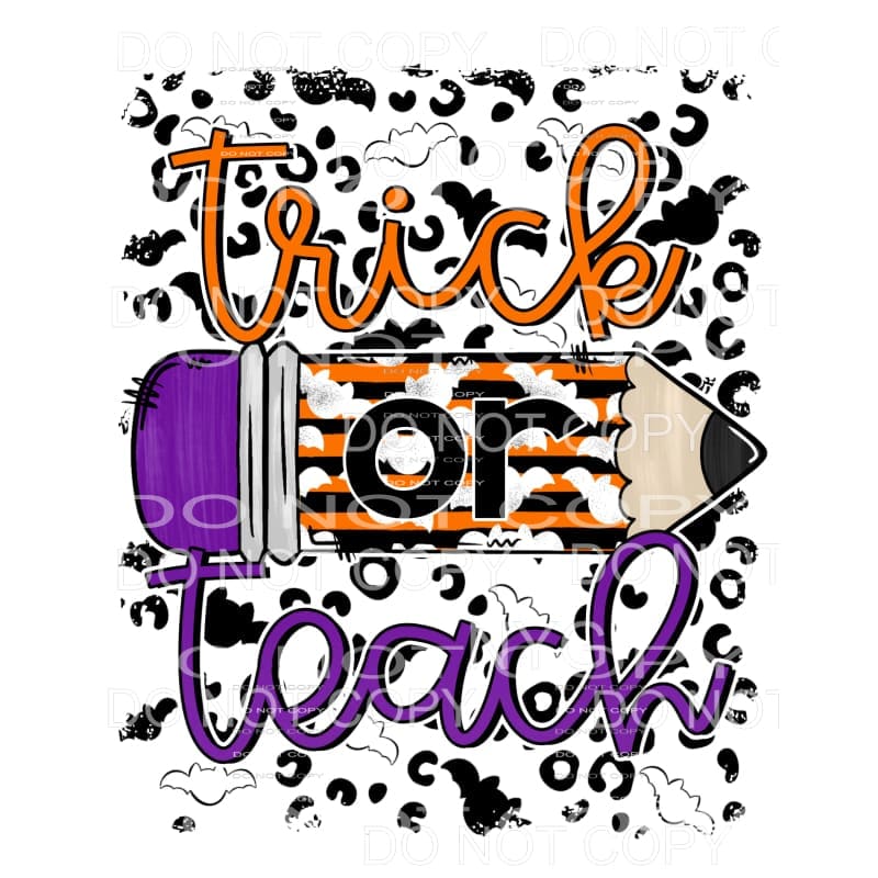Trick Or Teach Orange Purple Pencil Bat Leopard Background 