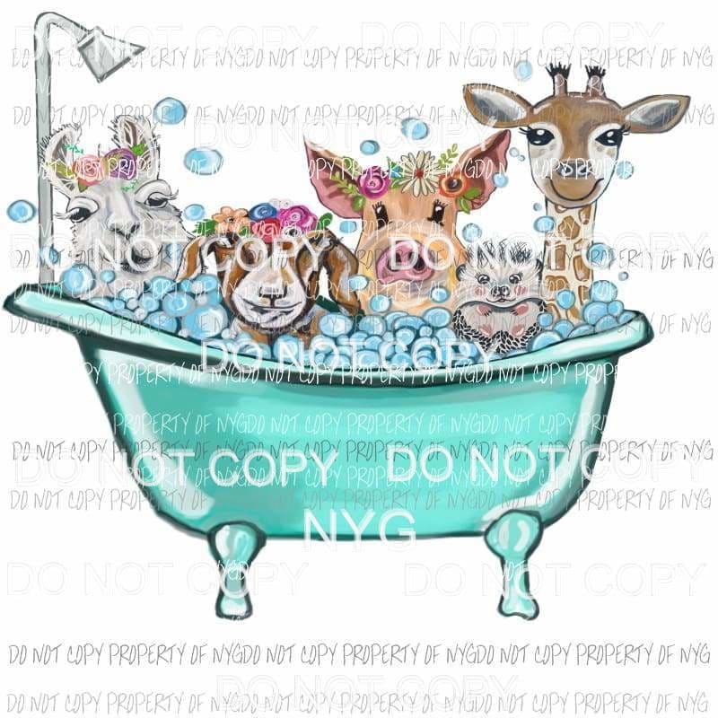 Tub with bubbles and animals pig giraffe hedgehog llama goat Sublimation transfers Heat Transfer