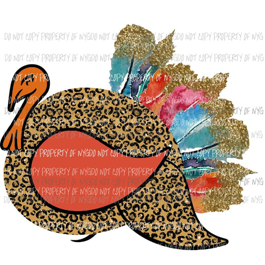 Turkey leopard with watercolor feathers Sublimation transfers Heat Transfer