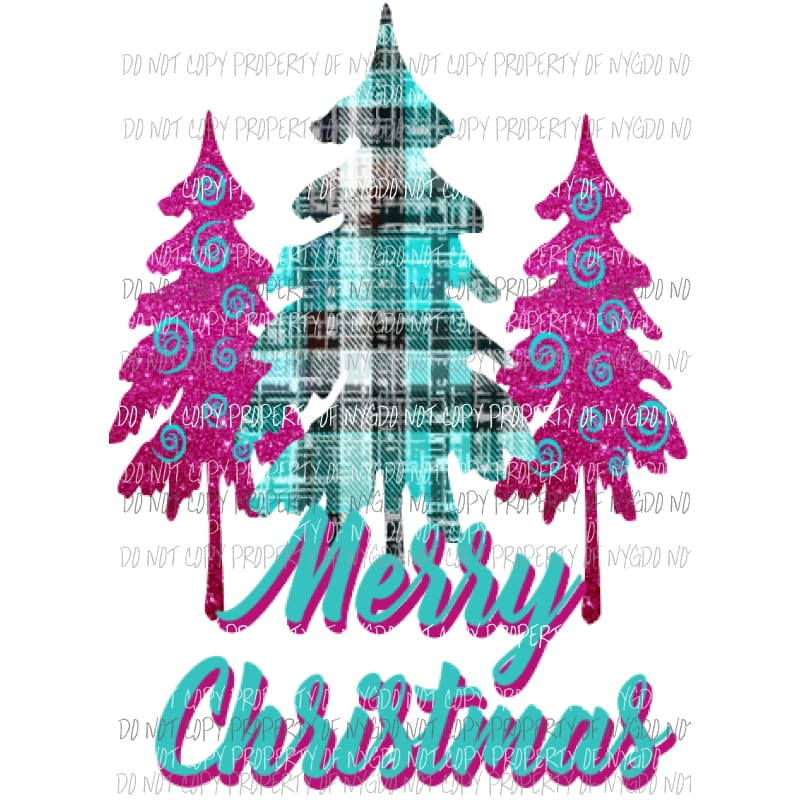 Turquoise and Pink Tree Merry Christmas Sublimation transfers Heat Transfer