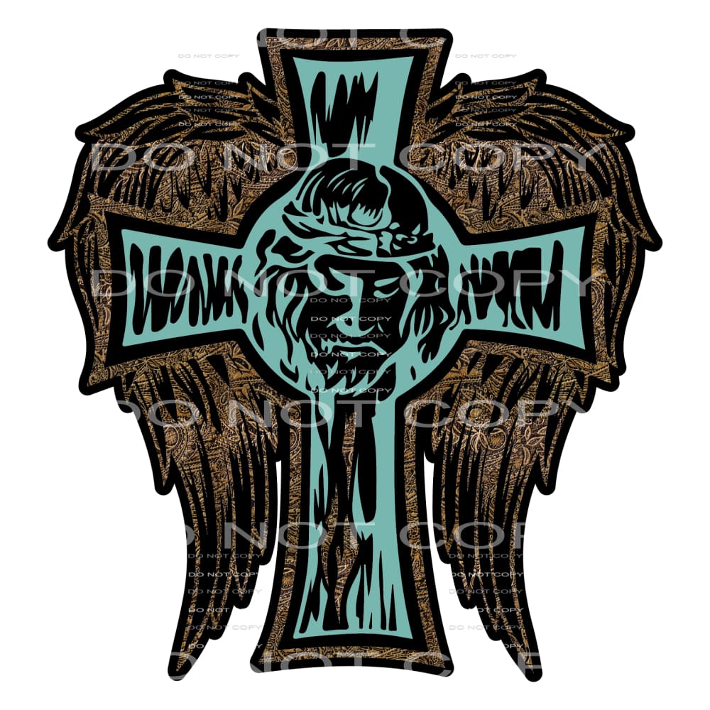 Turquoise cross with wings # 408 Sublimation transfers -