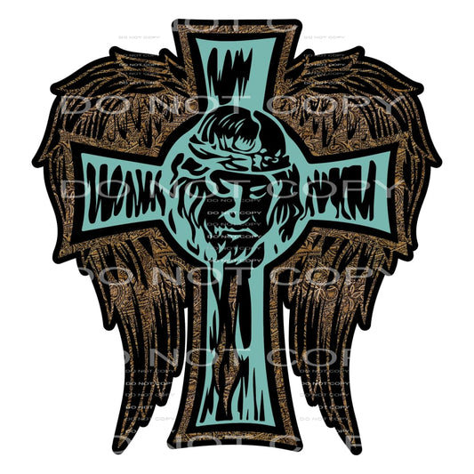 Turquoise cross with wings # 408 Sublimation transfers -