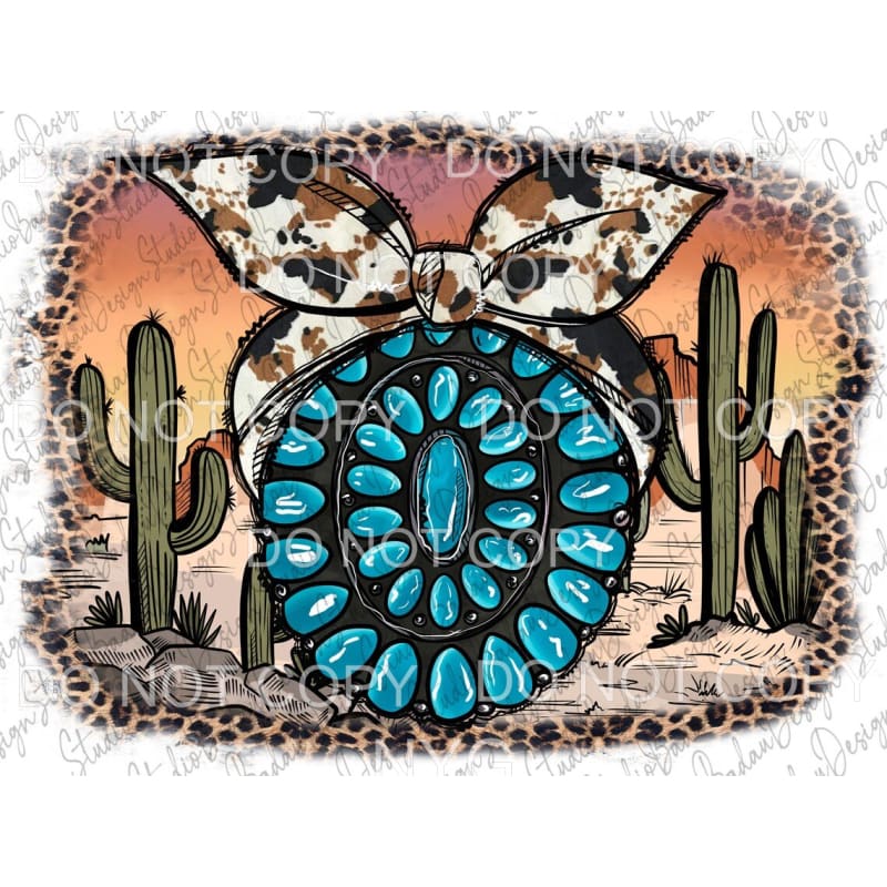 Turquoise Gem Cowhide Scarf Desert Background Leopard Frame 