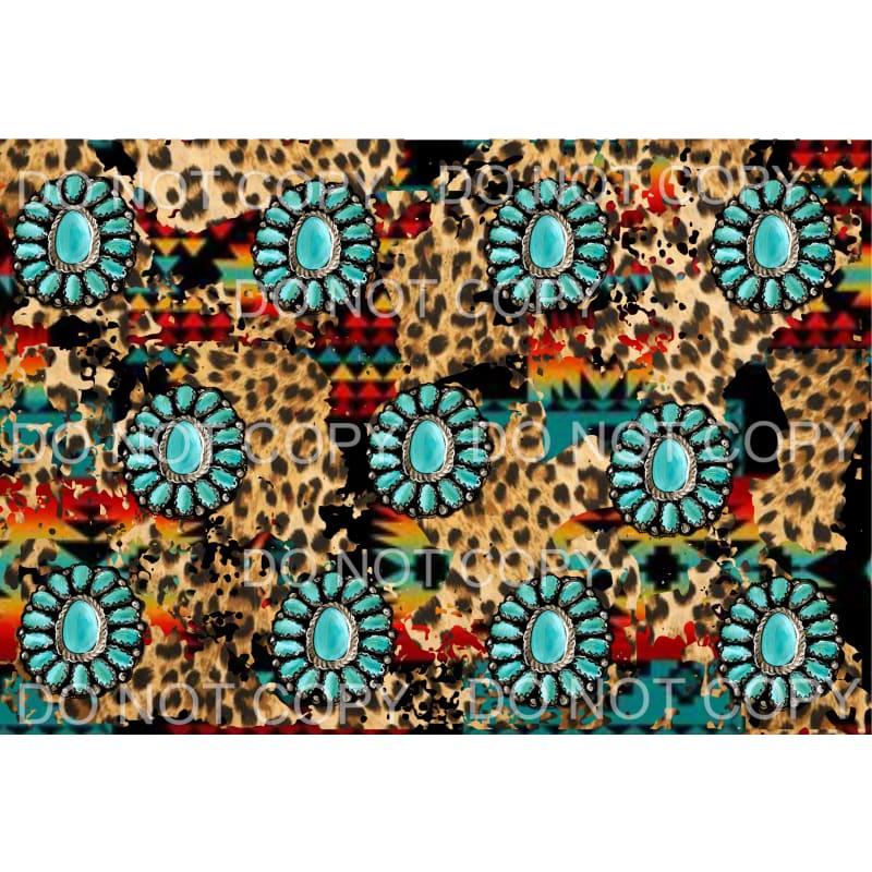 Turquoise Gemstone Aztec Leopard Sheet Sublimation transfers