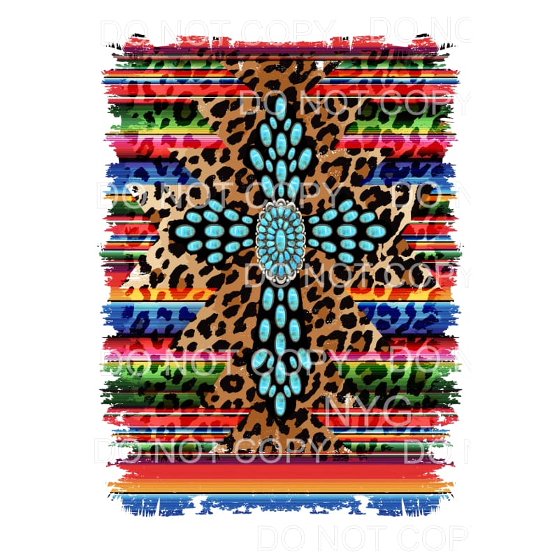 Turquoise leopard serape cross Sublimation transfers - Heat 