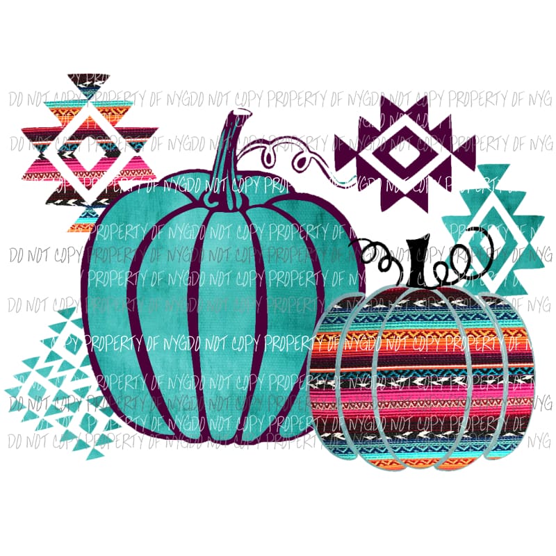 Turquoise Pumpkin Aztec serape fall Halloween Sublimation transfers Heat Transfer