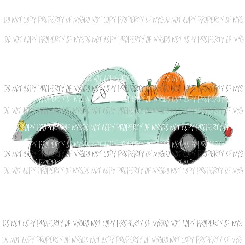 Turquoise truck pumpkins 2 Fall Halloween Sublimation transfers Heat Transfer