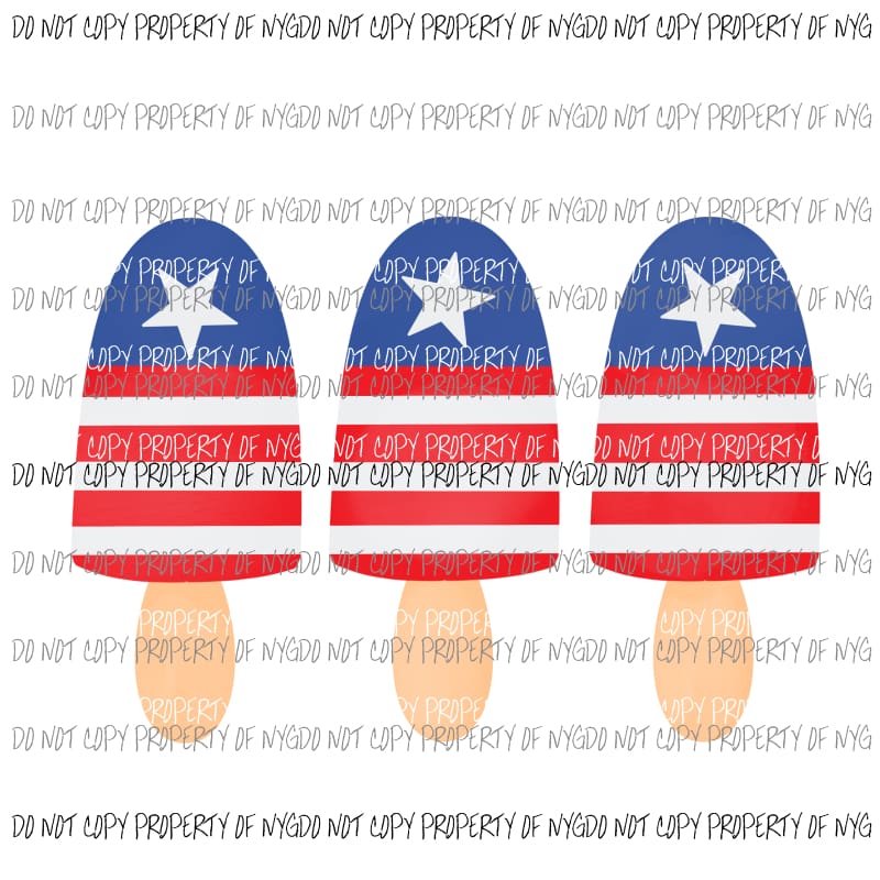 USA Flag Ice Cream Trio Sublimation transfers Heat Transfer
