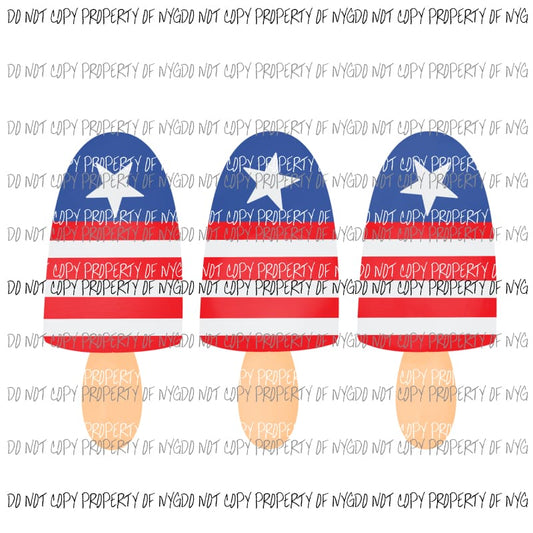 USA Flag Ice Cream Trio Sublimation transfers Heat Transfer