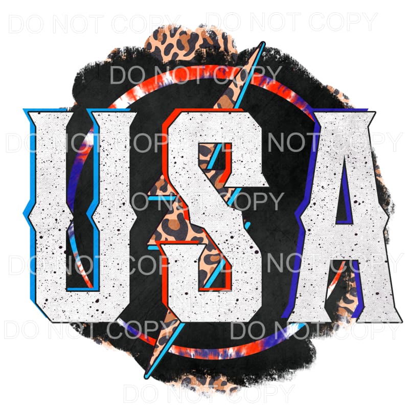 USA Lightning Bolt Leopard Circle Grunge Sublimation 