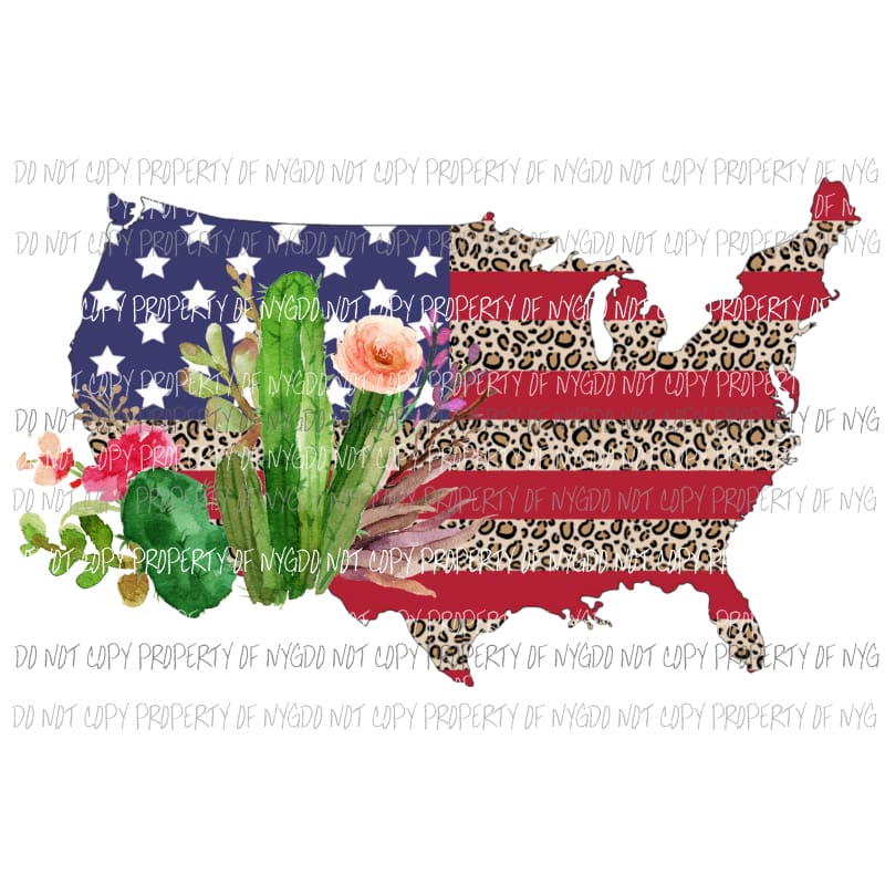 USA Map leopard cactus Sublimation transfers Heat Transfer
