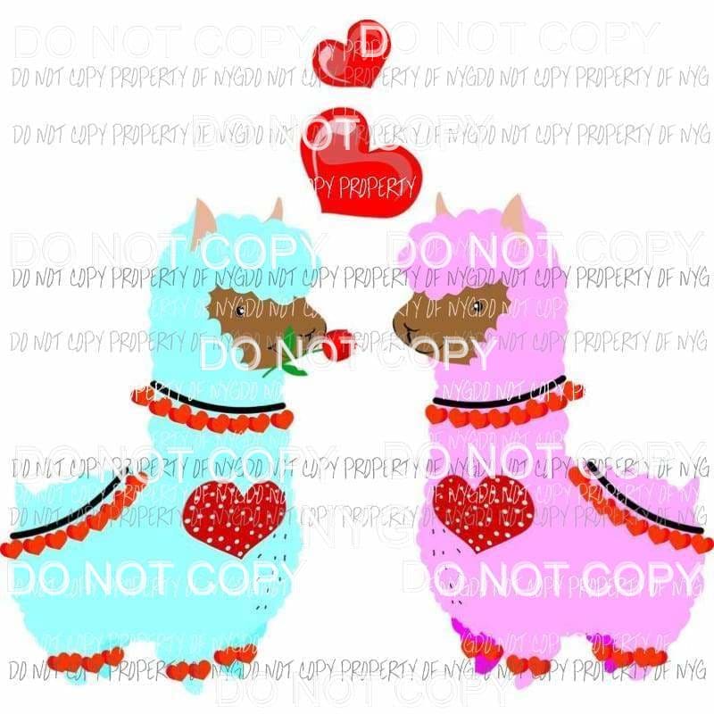 Valentine Llamas turquoise pink Sublimation transfers Heat Transfer