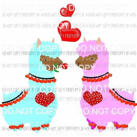 Valentine Llamas turquoise pink Sublimation transfers Heat Transfer