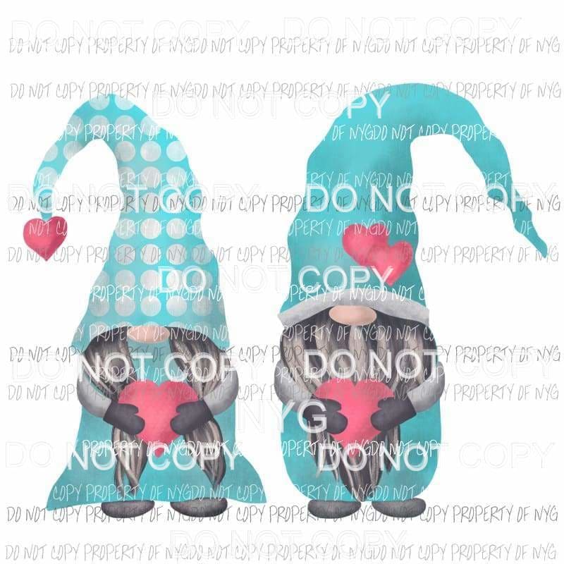 valentines blue gnome Sublimation transfers Heat Transfer