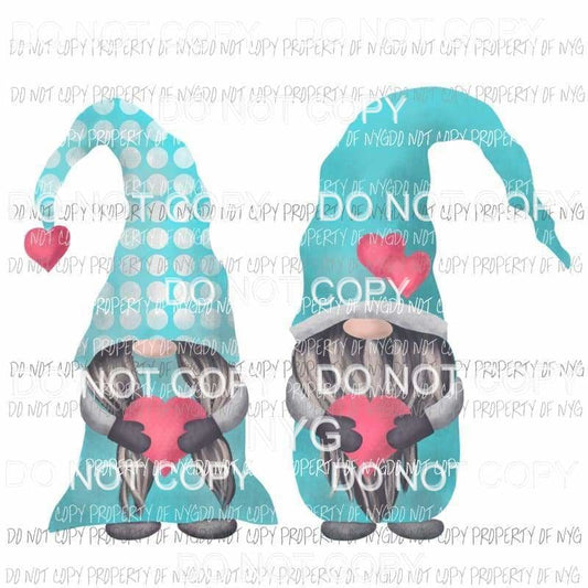valentines blue gnome Sublimation transfers Heat Transfer