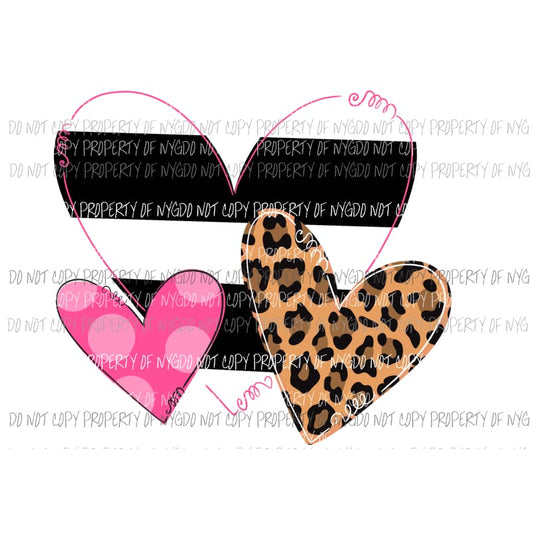 Valentines Day heart trio leopard black stripes pink Sublimation transfers Heat Transfer