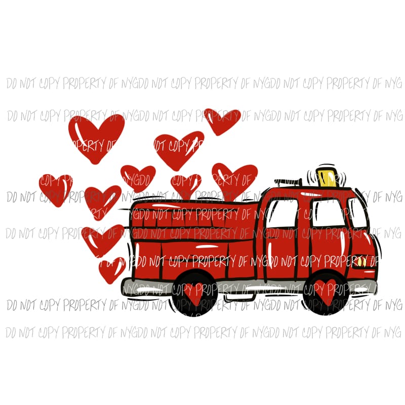 Valentines Day Red Fire Truck hearts Sublimation transfers Heat Transfer