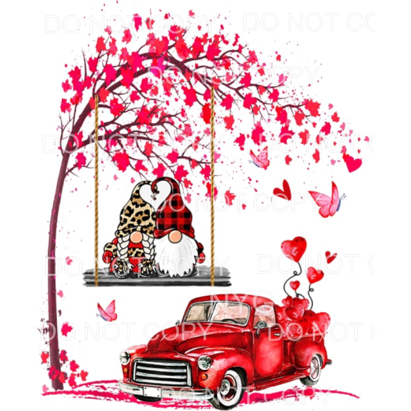 Valentines Day Red Leopard Gnomes Swinging Vintage Truck 