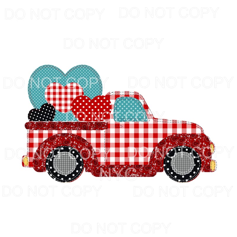 Valentines Day Red Patchwork Truck Hearts Sublimation 