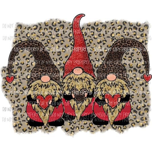 Valentines Gnomes #7 leopard Sublimation transfers Heat Transfer