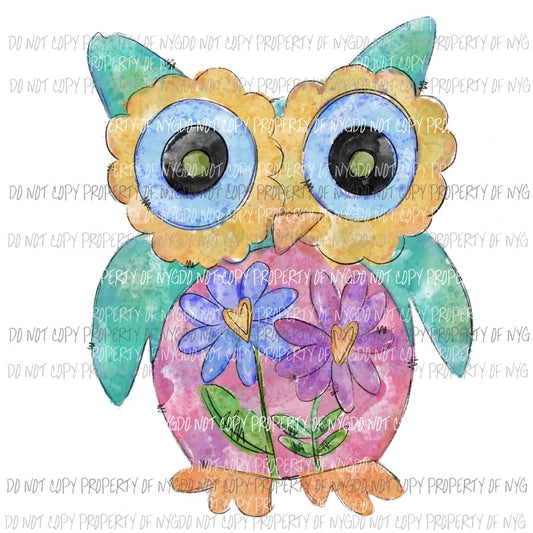 Valentines Owl flowers watercolor Sublimation transfers Heat Transfer