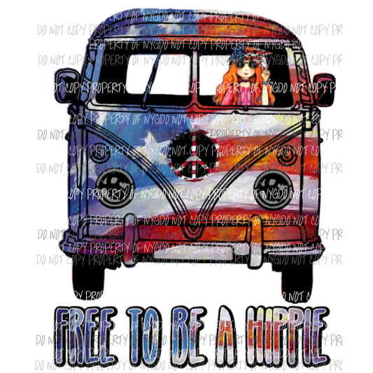 VB Van Free to be a hippie Sublimation transfers usa 4th of july america memorial labor day Heat Transfer