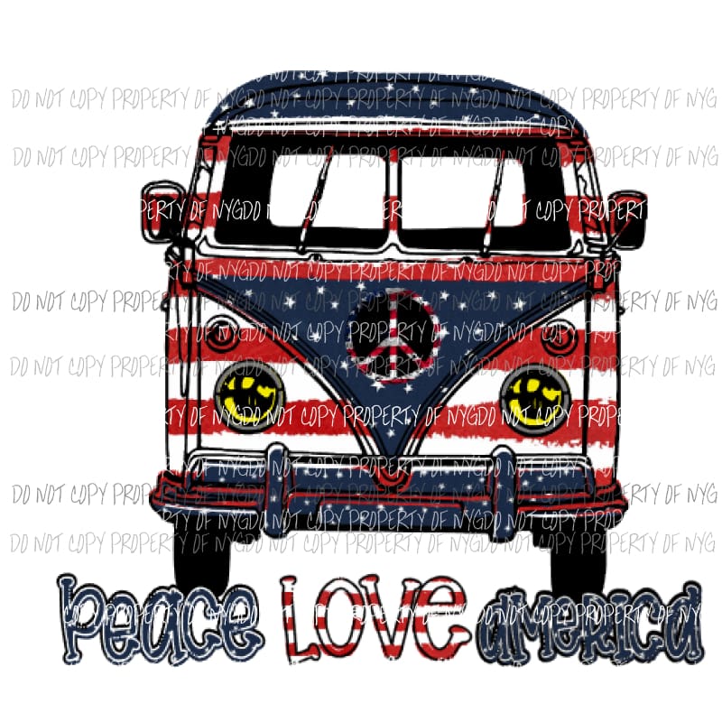 VB Van Peace Love America Sublimation transfers usa 4th of july america memorial labor day Heat Transfer