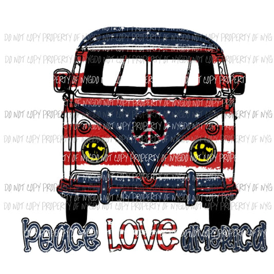 VB Van Peace Love America Sublimation transfers usa 4th of july america memorial labor day Heat Transfer