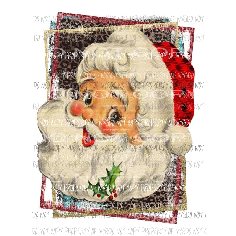 Vintage Santa leopard and glitter red plaid hat Sublimation transfers Heat Transfer