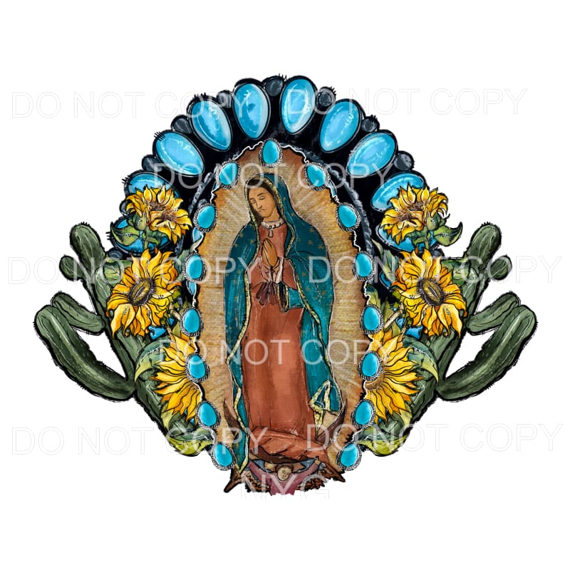 Virgin Mary Sunflower cactus Turquoise Sublimation transfers