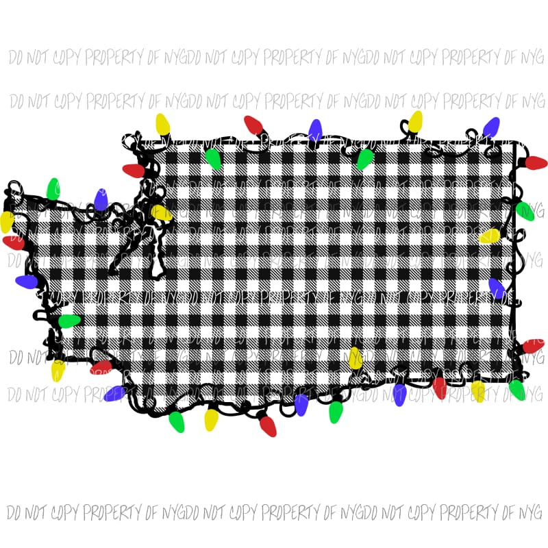 Washington State Christmas lights black buffalo plaid # 2 Sublimation transfers Heat Transfer