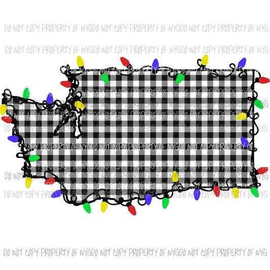 Washington State Christmas lights black buffalo plaid # 2 Sublimation transfers Heat Transfer