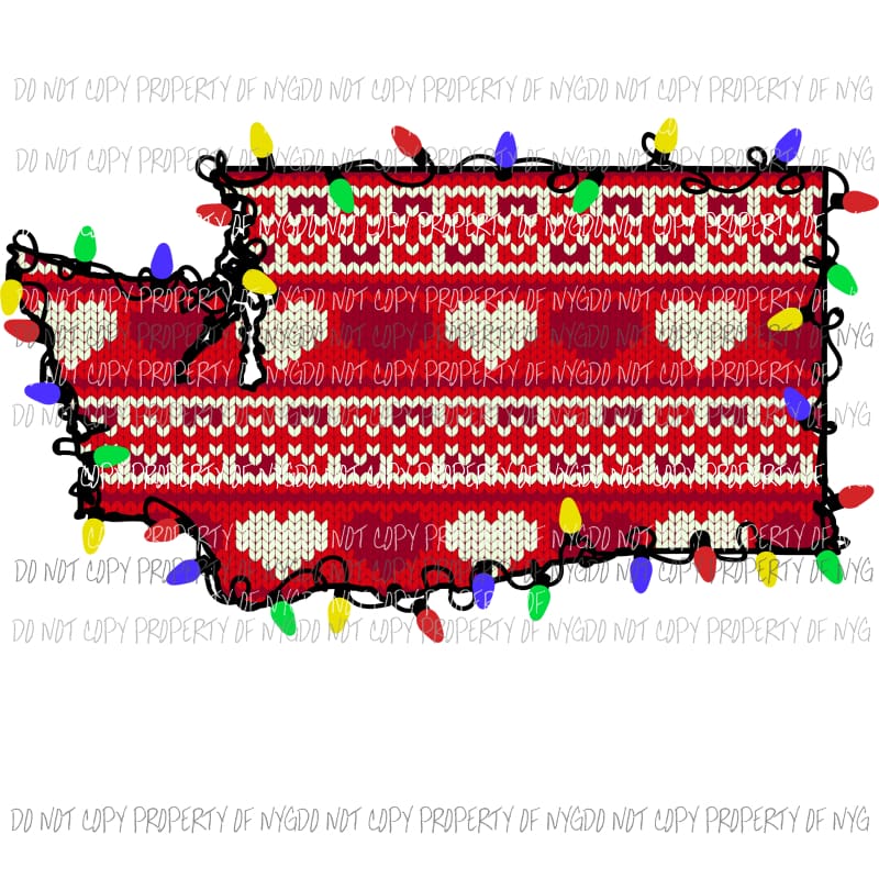 Washington State Christmas lights vintage heart pattern Sublimation transfers Heat Transfer