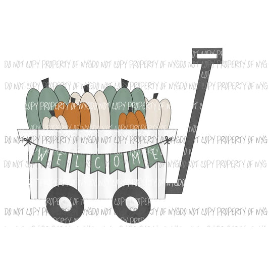 Welcome white wagon green cream orange pumpkins Fall Sublimation transfers Heat Transfer