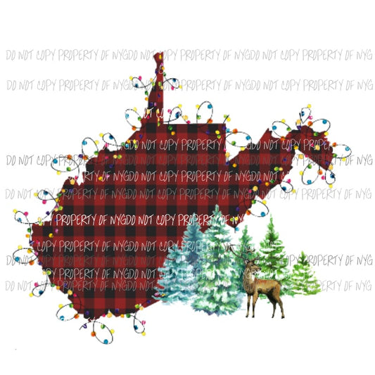 West Virginia Christmas Lights Sublimation transfers Heat Transfer