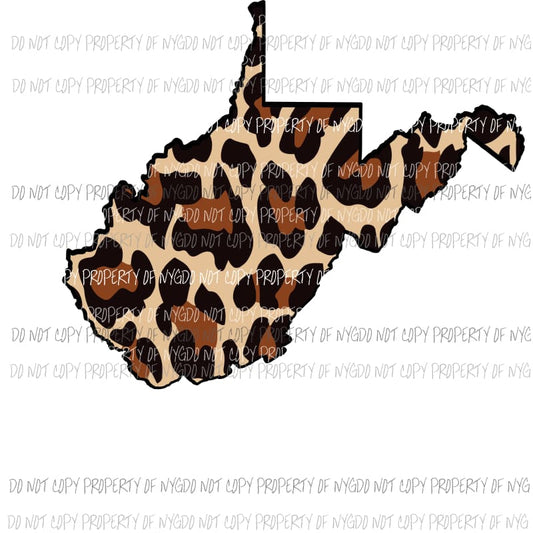West Virginia state outline leopard print Sublimation transfers Heat Transfer