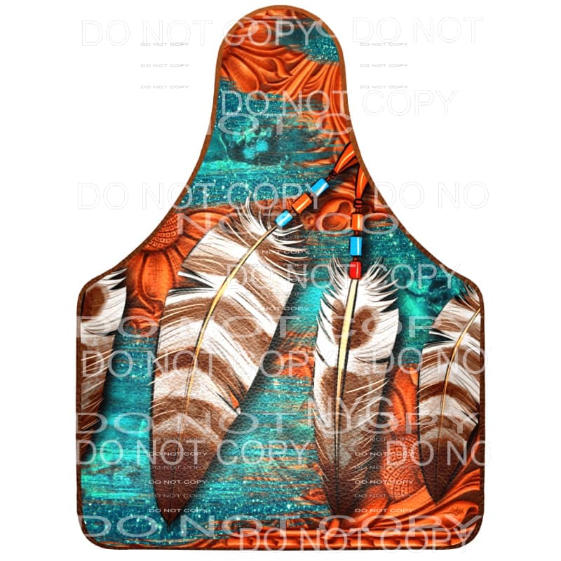 Western Cow Tag Feathers Embossed Leather Turquoise Glitter 