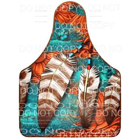 Western Cow Tag Feathers Embossed Leather Turquoise Glitter 