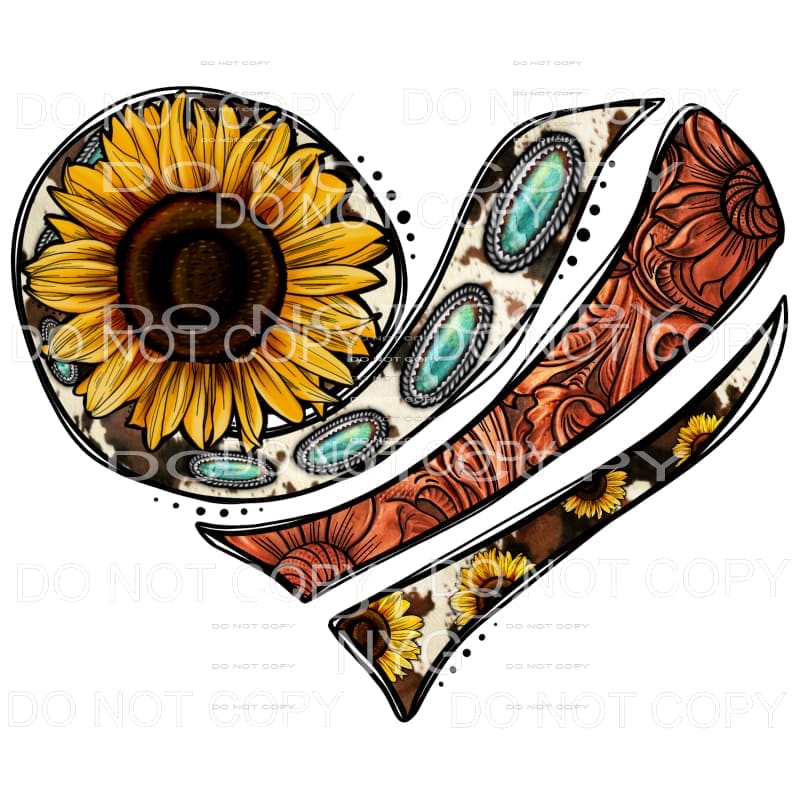 Western Sunflower Heart Embossed Brown Leather Cowhide 