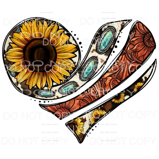 Western Sunflower Heart Embossed Brown Leather Cowhide 