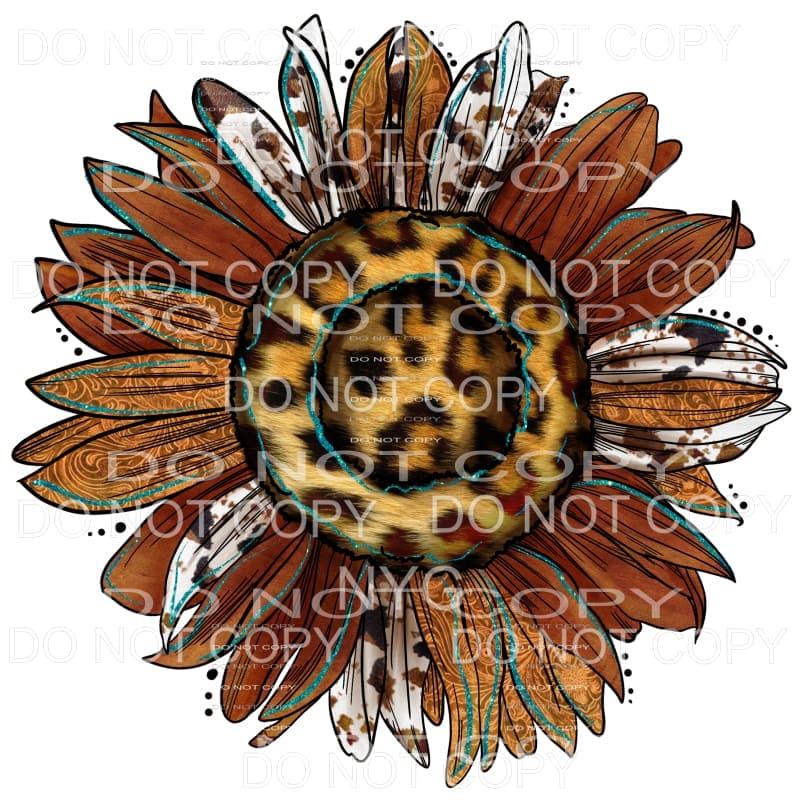 Western Sunflower Leopard Embossed Brown Leather Cowhide 