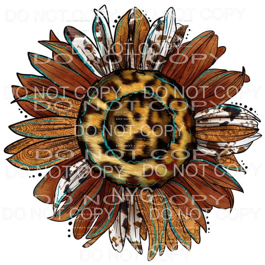 Western Sunflower Leopard Embossed Brown Leather Cowhide 
