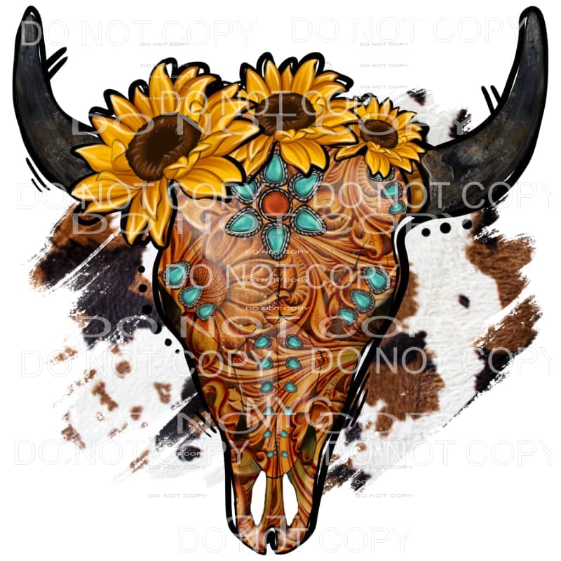 Western Tooled Leather Turquoise Gemstones Sunflowers 
