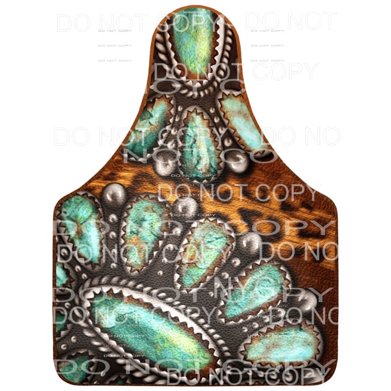 Western Turquoise Gemstone Cow Tag Leopard #2159 Sublimation
