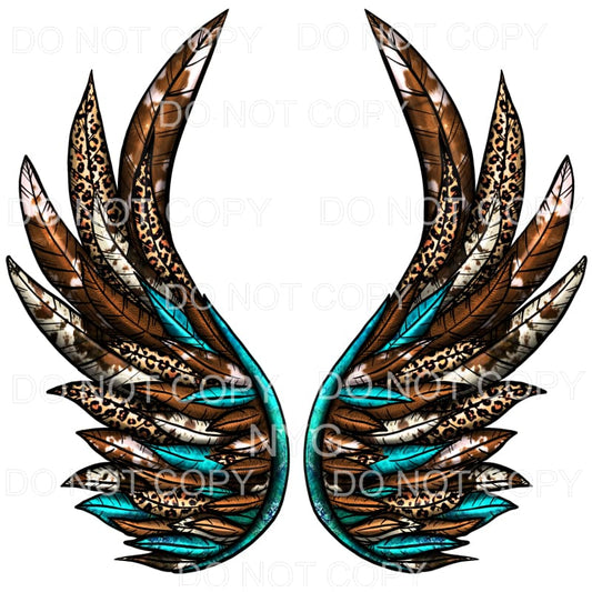 Western Wings Leopard Cowhide Turquoise Feathers #852 