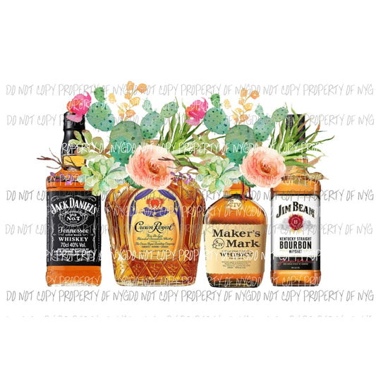 Whiskey bottles with cactus Sublimation transfers Heat Transfer
